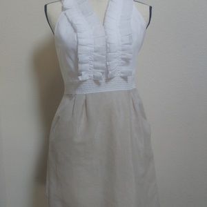 Ann Taylor Loft White & Beige Sparkle Sheath Dress